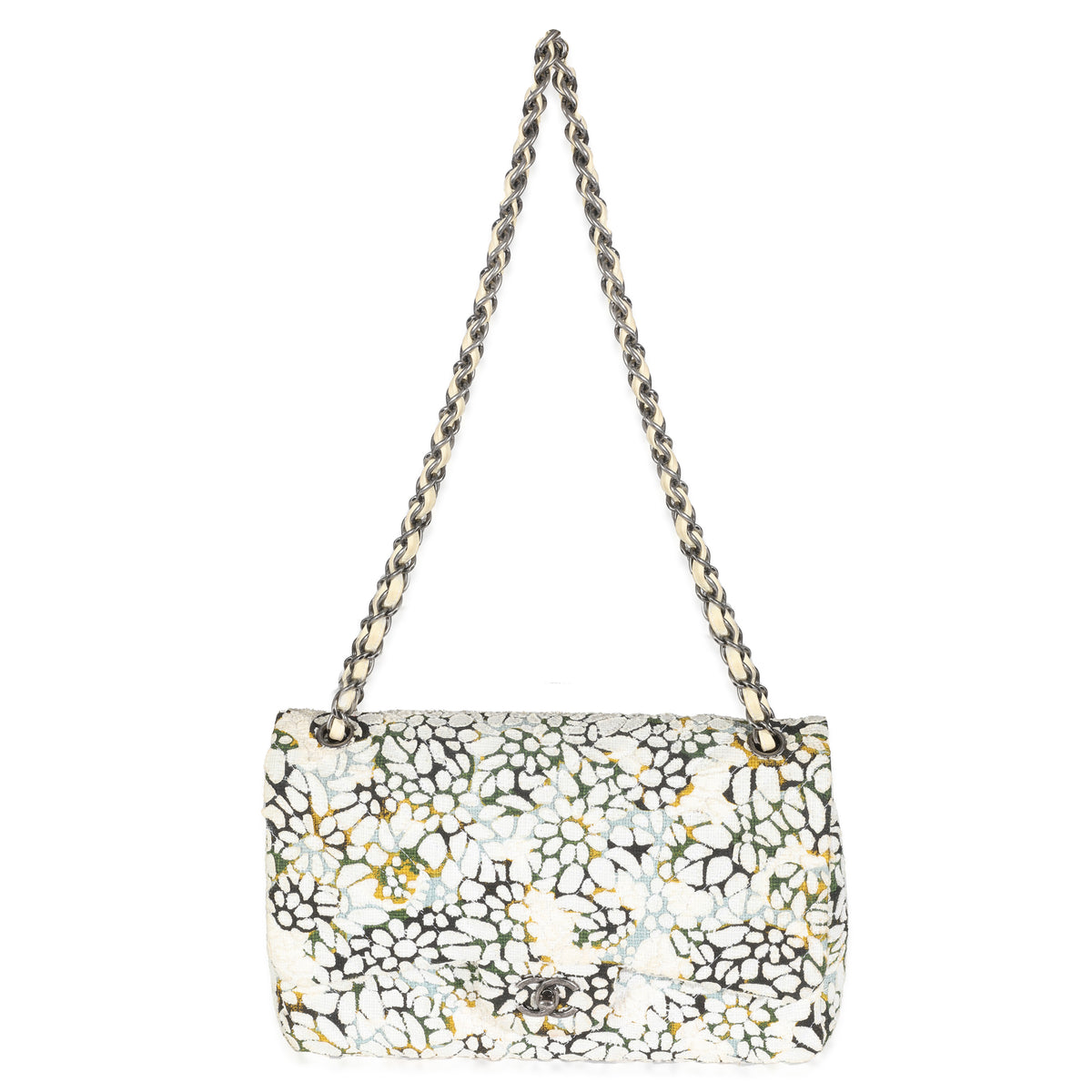Chanel Multicolor White Cut Out Floral Jumbo Double Flap Bag Handbag av