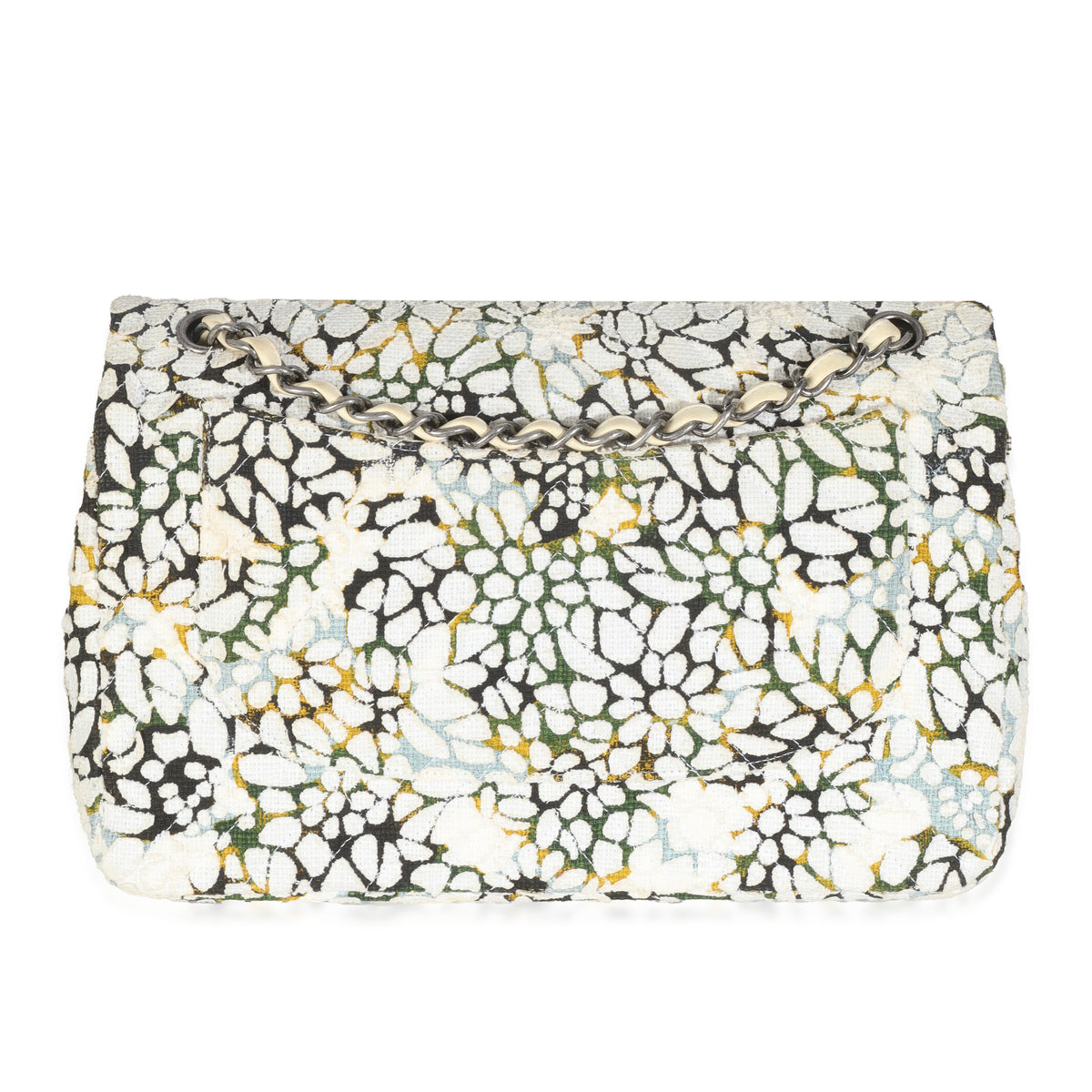 Chanel Multicolor White Cut Out Floral Jumbo Double Flap Bag Handbag bv