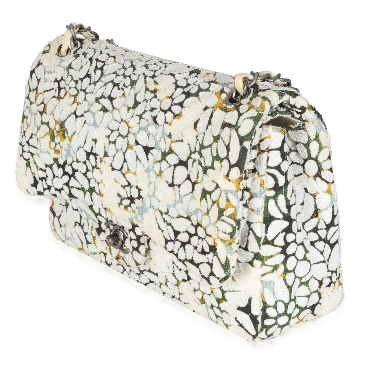 Chanel Multicolor White Cut Out Floral Jumbo Double Flap Bag Handbag sv