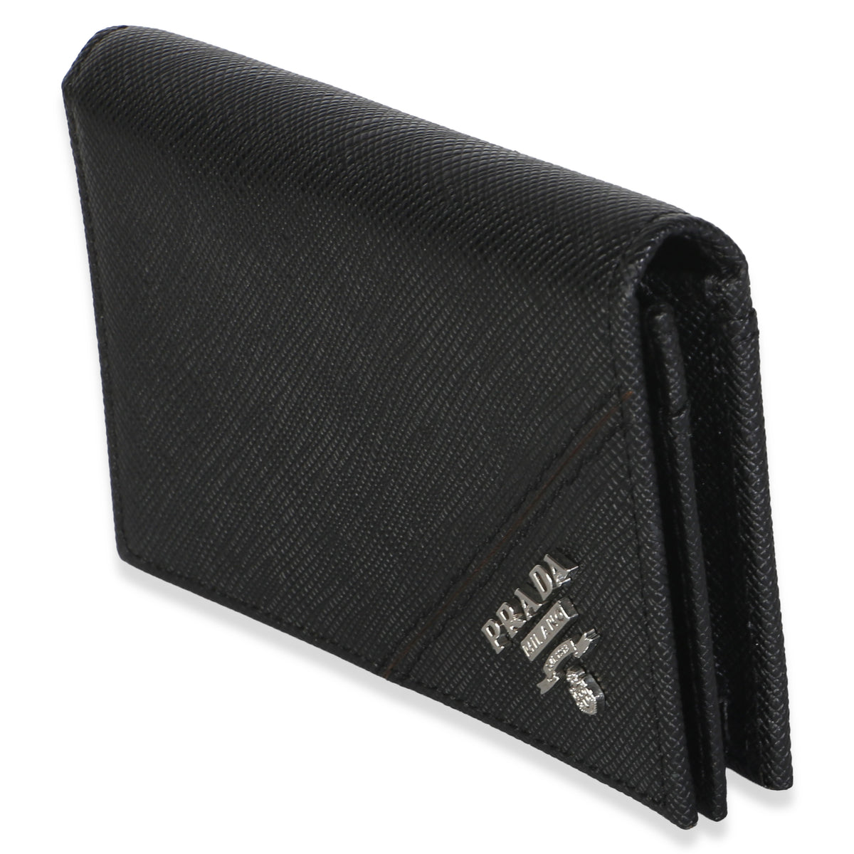 Prada Black Saffiano Logo Flap Card Holder Wallet 2