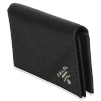 Prada Black Saffiano Logo Flap Card Holder Wallet 2