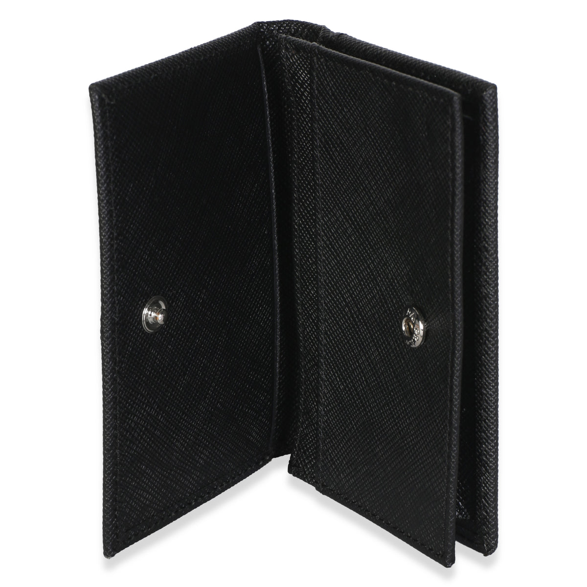 Prada Black Saffiano Logo Flap Card Holder Wallet 5