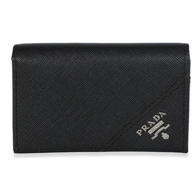 Prada Black Saffiano Logo Flap Card Holder Wallet id