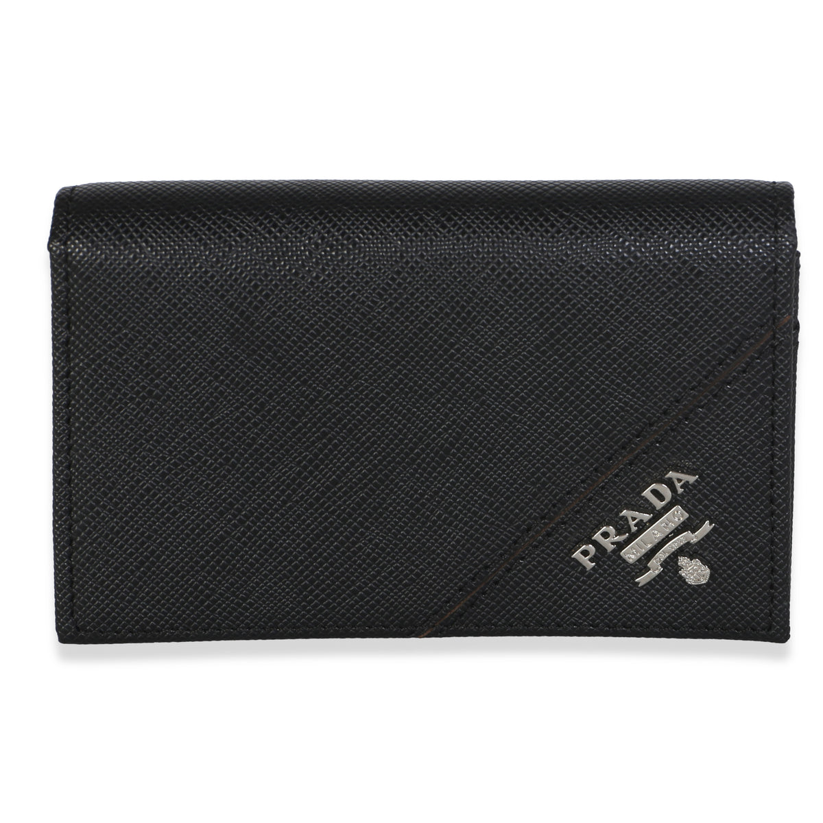 Prada Black Saffiano Logo Flap Card Holder Wallet id
