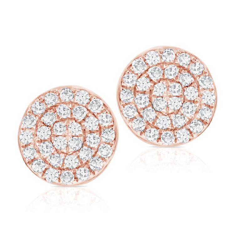 myGemma Pave Diamond Disc Stud Earrings 14kt Rose Gold 1/5 ctw sv