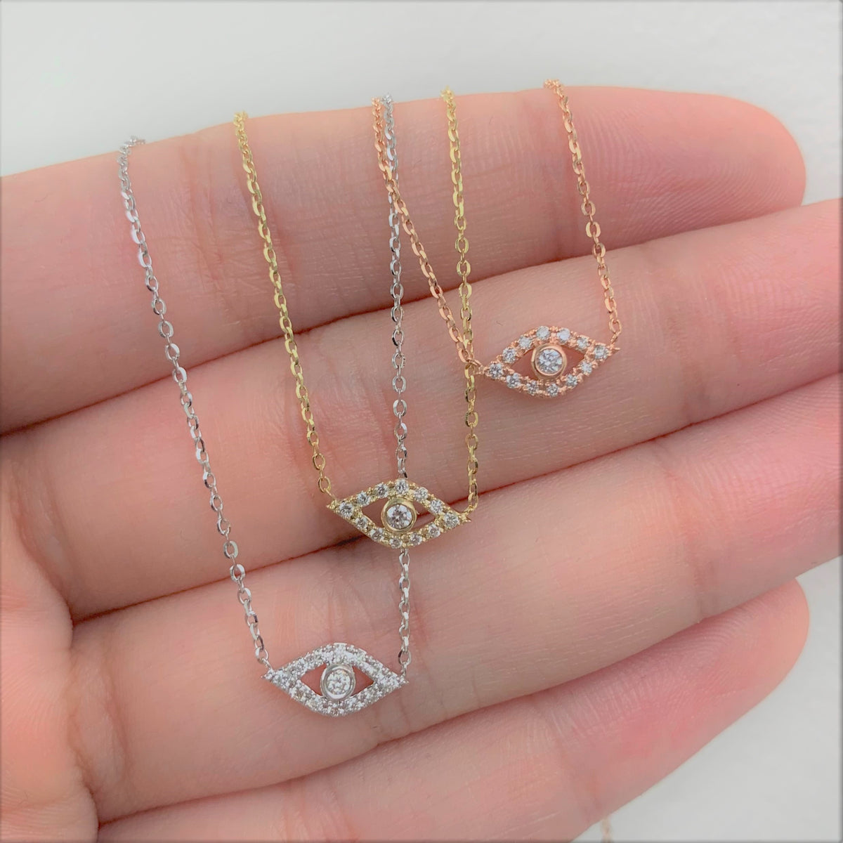 myGemma 14k White Gold & Diamond Evil Eye Necklace sv