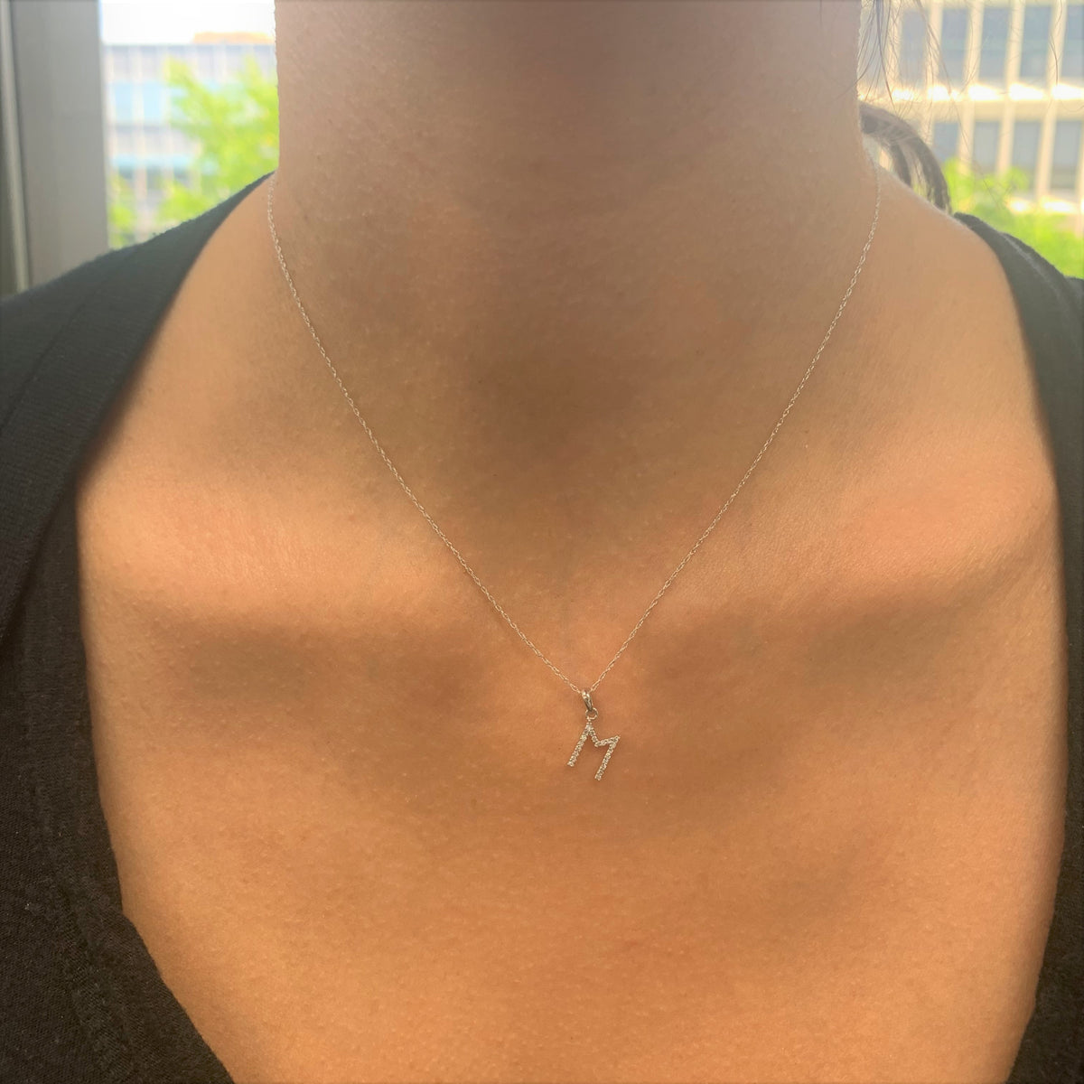 myGemma 14k White Gold & Diamond Initial Necklace  T av