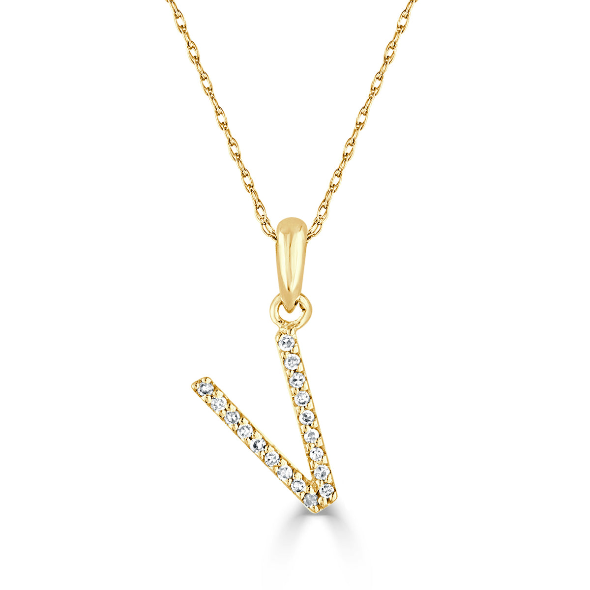 myGemma 14k White Gold & Diamond Initial Necklace  V bv