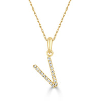 myGemma 14k White Gold & Diamond Initial Necklace  V bv