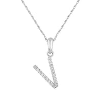 myGemma 14k White Gold & Diamond Initial Necklace  V fv