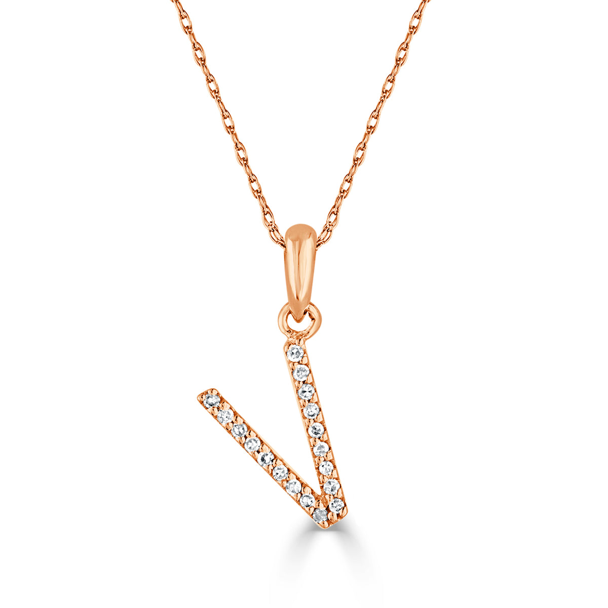 myGemma 14k White Gold & Diamond Initial Necklace  V sv