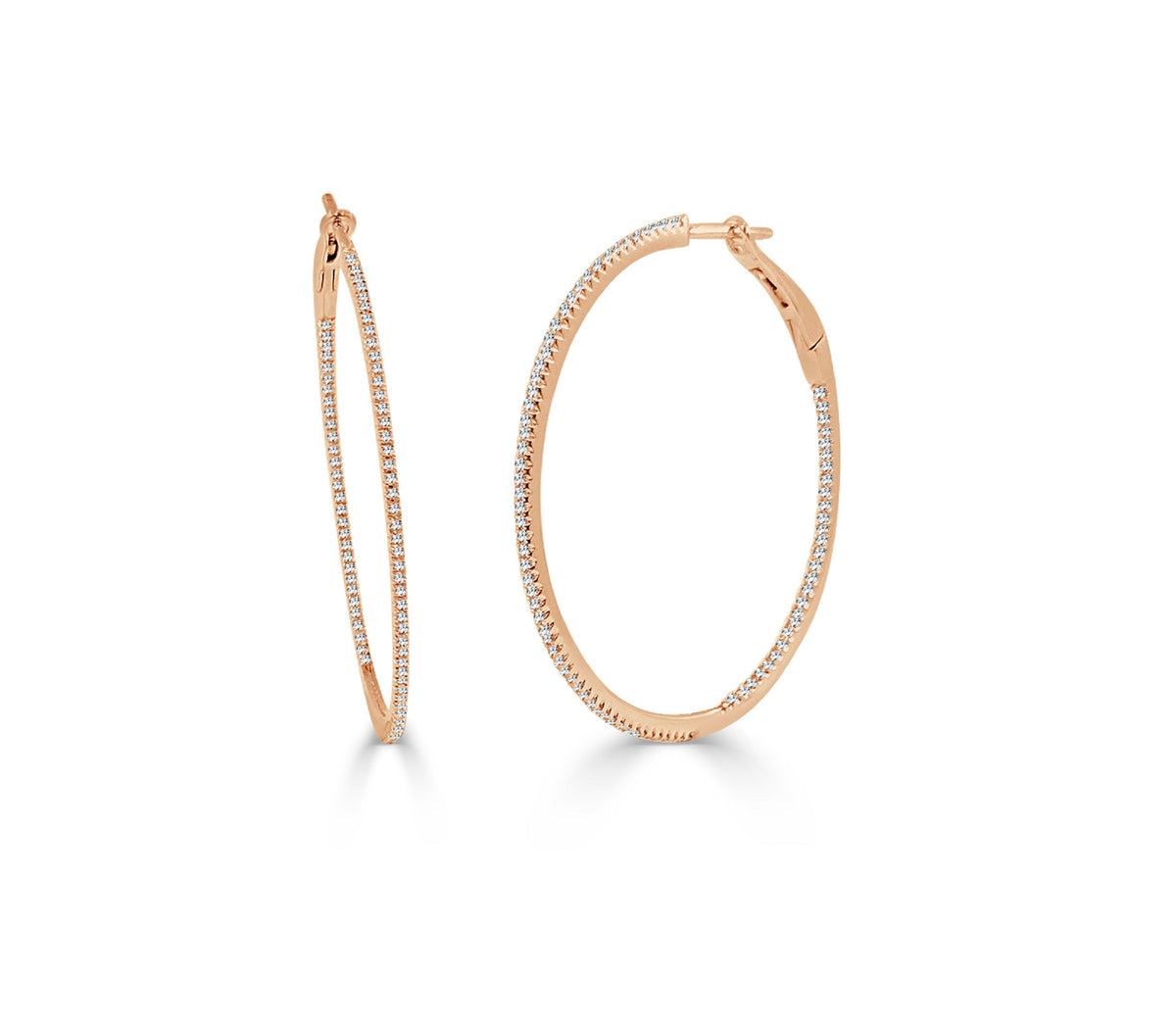 myGemma 14k White Gold & Diamond Skinny Hoop Earrings 1.5