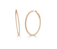 myGemma 14k White Gold & Diamond Skinny Hoop Earrings 1.5
