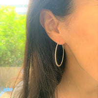 myGemma 14k White Gold & Diamond Skinny Hoop Earrings 1.5