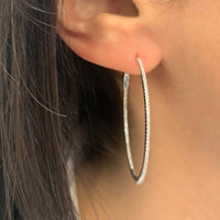 myGemma 14k White Gold & Diamond Skinny Hoop Earrings 1.5