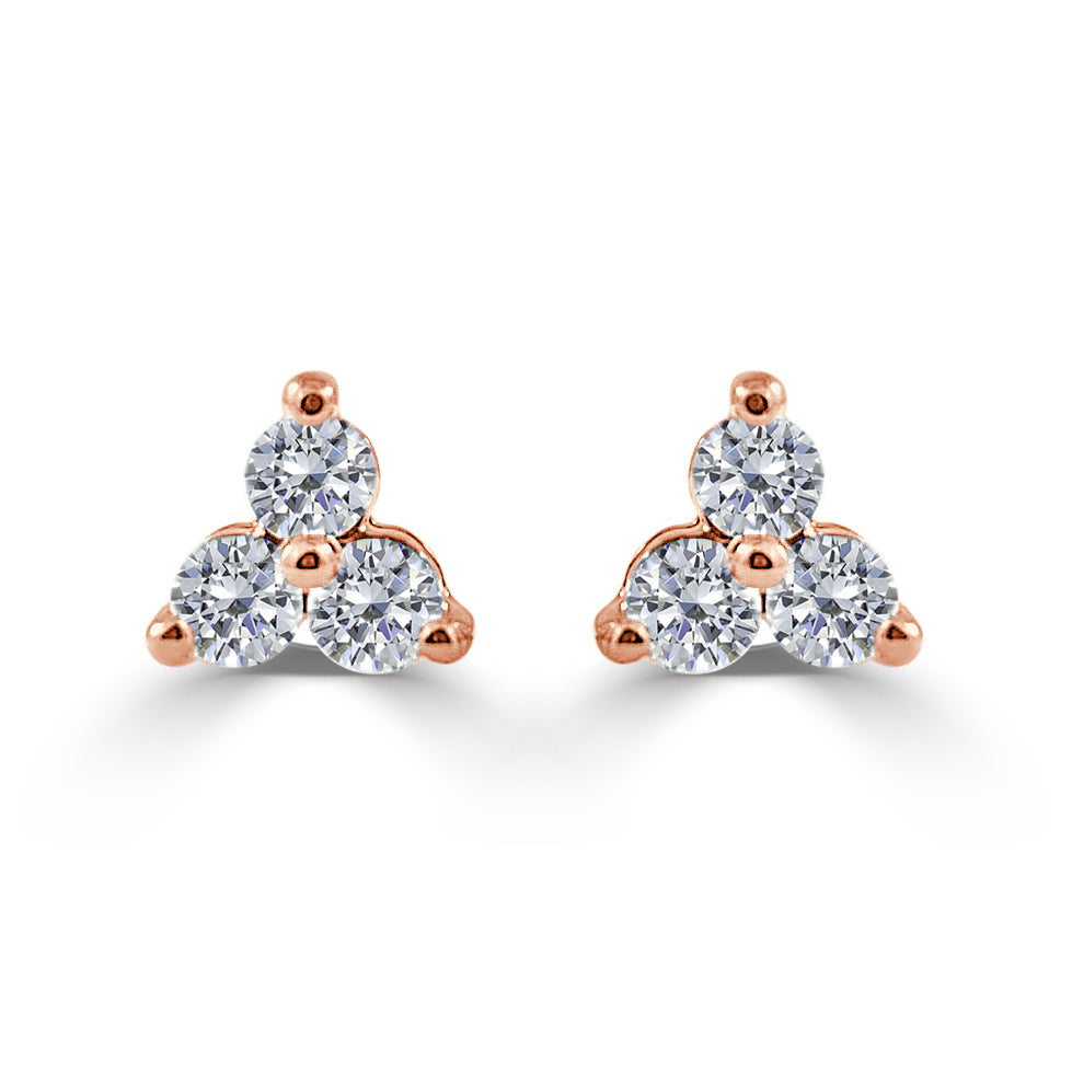 myGemma 14k Rose Gold 1/4 Ctw Trio Diamond Stud Earrings fv