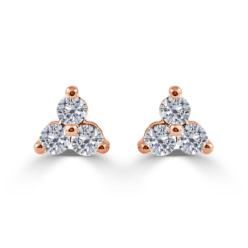 myGemma 14k Rose Gold 1/4 Ctw Trio Diamond Stud Earrings fv