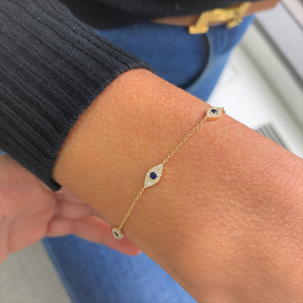 Sabrina Designs Co. 14k Yellow Gold Sapphire & Diamond Evil Eye Bracelet