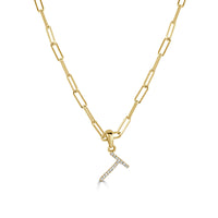 myGemma Diamond Paperclip Initial “T” Necklace in 14K Yellow Gold fv