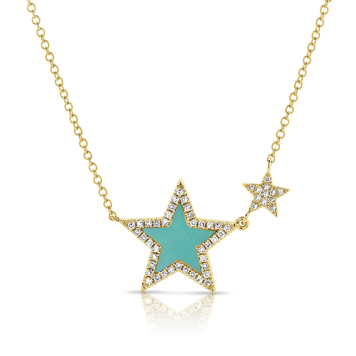 myGemma Turquoise Star Diamond Necklace in 14K Yellow Gold 0.15 ctw fv