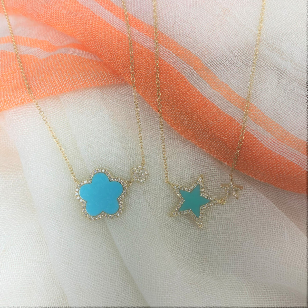 myGemma Turquoise Star Diamond Necklace in 14K Yellow Gold 0.15 ctw sv