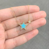myGemma Turquoise Star Diamond Necklace in 14K Yellow Gold 0.15 ctw av