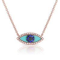 Sabrina Designs Co. Diamond Turquoise Evil Eye Necklace in 14K Rose Gold fv