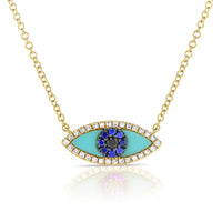 myGemma Diamond & Turquoise Evil Eye Necklace in 14K Yellow Gold