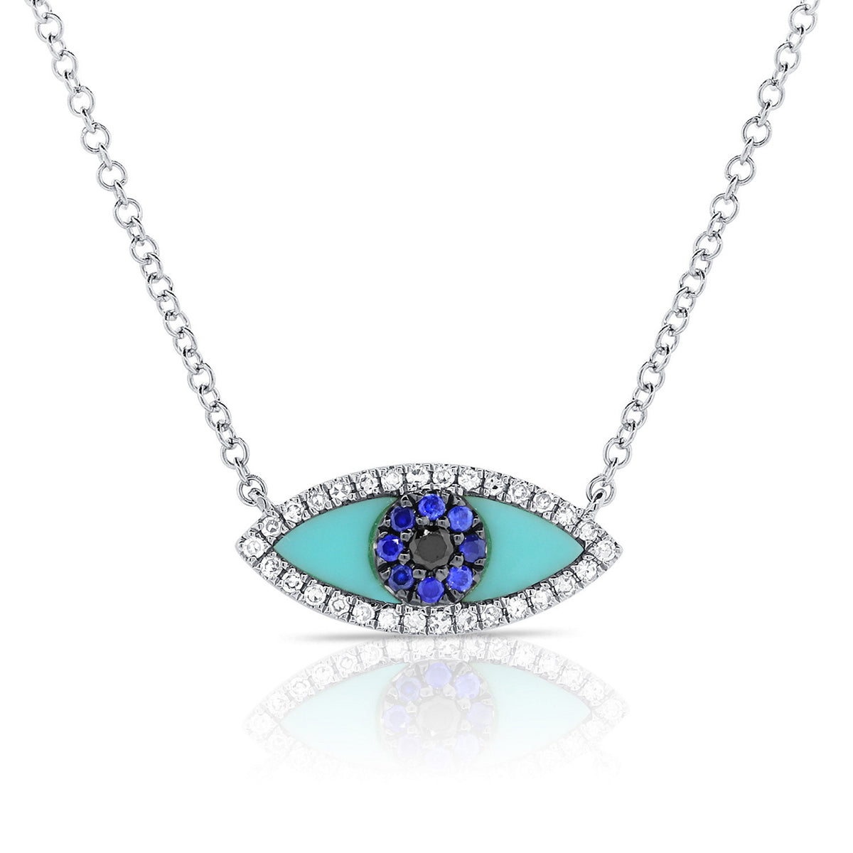myGemma Diamond Turquoise Evil Eye Necklace in 14K White Gold fv