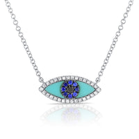 myGemma Diamond Turquoise Evil Eye Necklace in 14K White Gold fv