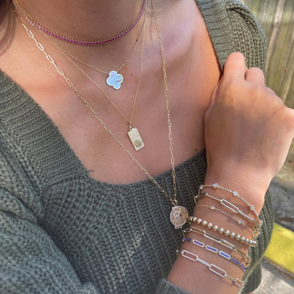 Sabrina Designs Co. Aquarius Zodiac Dog Tag Necklace in 14K Yellow Gold lv