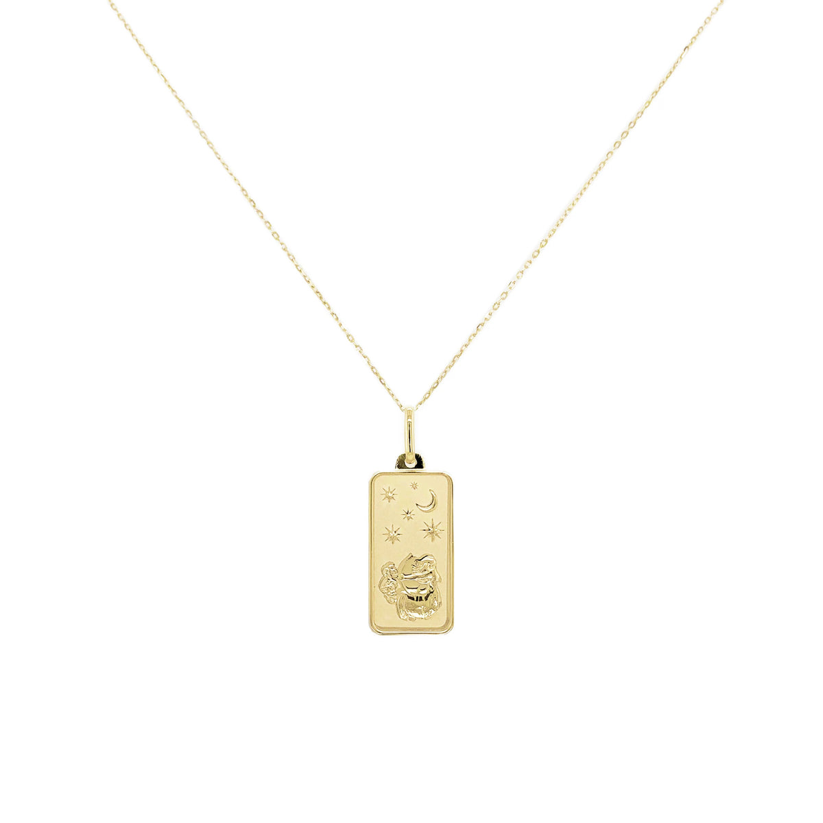 Sabrina Designs Co. Sagittarius Zodiac Dog Tag Necklace in 14K Yellow Gold fv