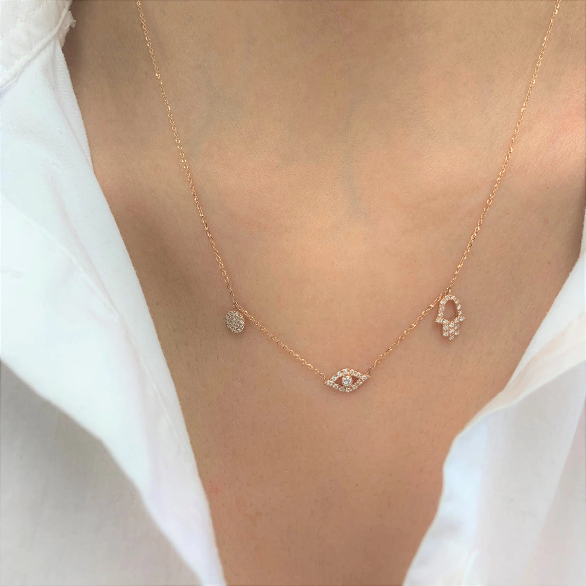 Sabrina Designs Co. Diamond Evil Eye Charm Necklace in 14K Rose Gold (0.23 CTW) lv