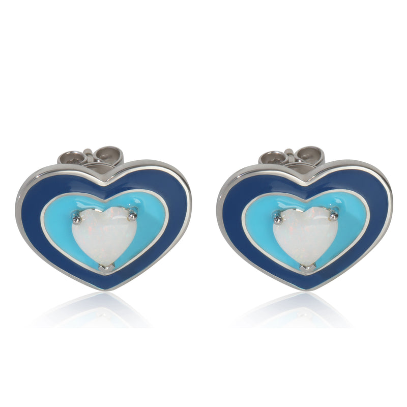 myGemma White Gold Opal Blue Enamel Earrings fv