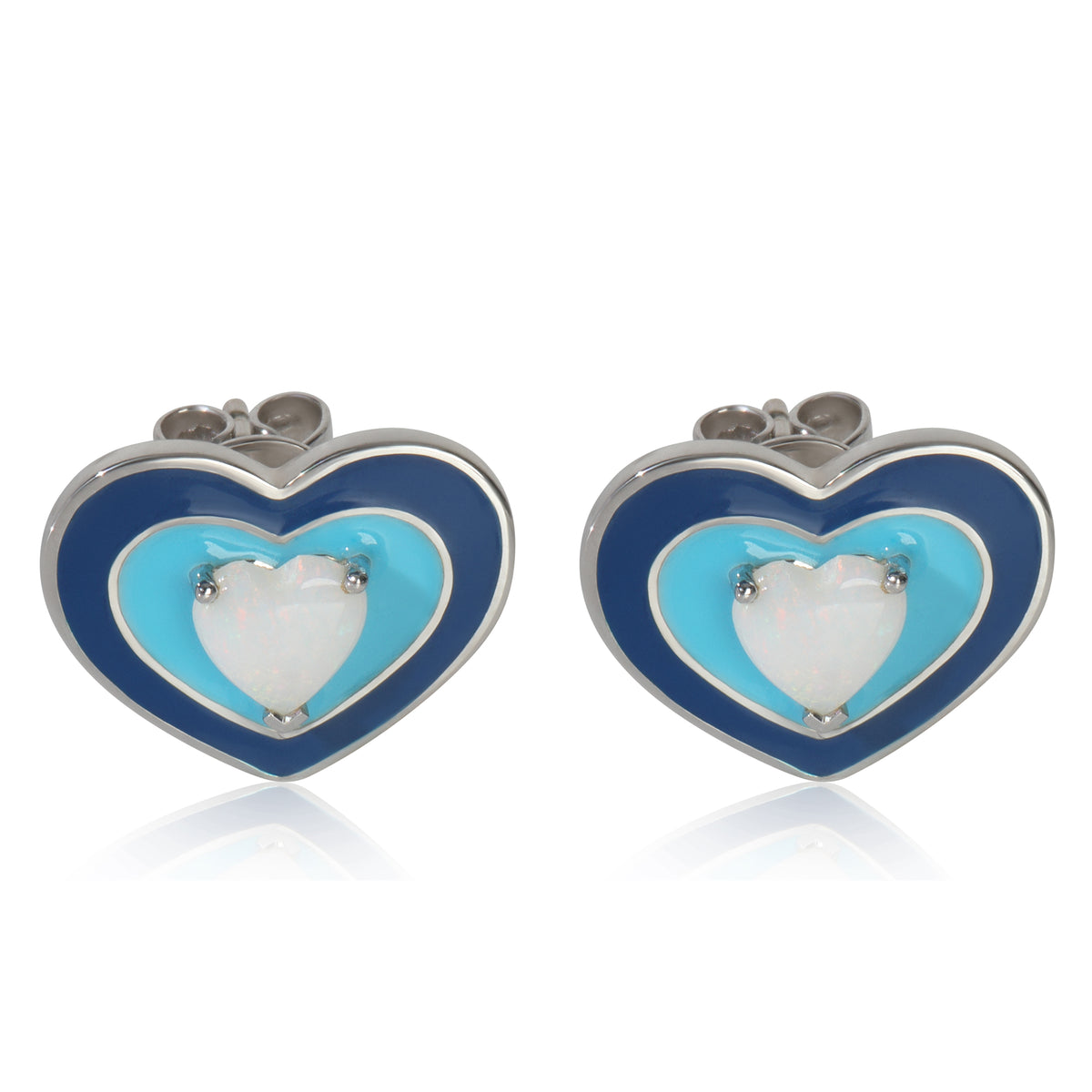 myGemma White Gold Opal Blue Enamel Earrings fv