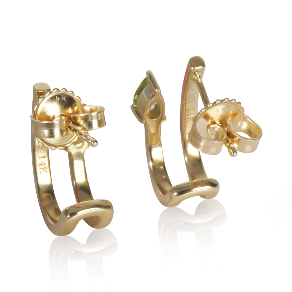 myGemma Yellow Gold Peridot & Pink Enamel J Hoop Earrings pv