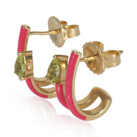 myGemma Yellow Gold Peridot & Pink Enamel J Hoop Earrings sv