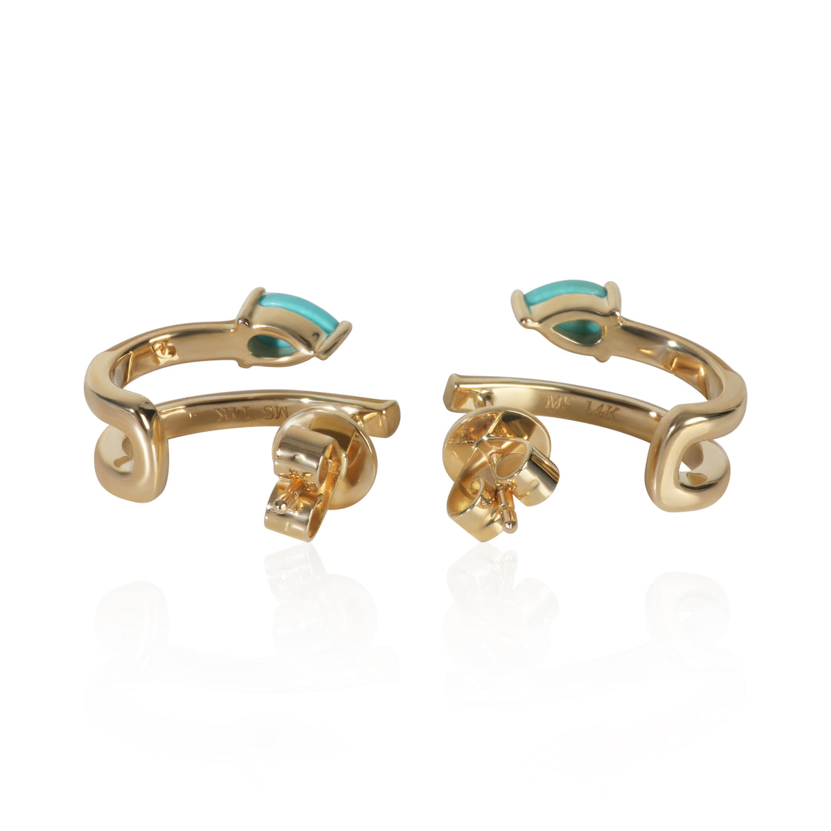 myGemma Yellow Gold Turquoise & Tan Enamel J Hoop Earrings bv