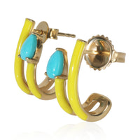 myGemma Yellow Gold Turquoise & Tan Enamel J Hoop Earrings sv