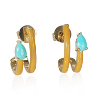 myGemma Yellow Gold Turquoise & Tan Enamel J Hoop Earrings fv