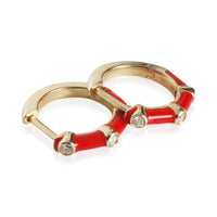 myGemma Yellow Gold Diamond Red Enamel Huggie Earrings av