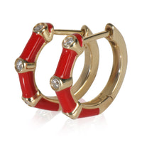 myGemma Yellow Gold Diamond Red Enamel Huggie Earrings sv