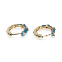 myGemma Yellow Gold Diamond Blue Enamel Huggie Earrings bv