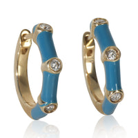 myGemma Yellow Gold Diamond Blue Enamel Huggie Earrings fv