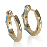 myGemma Yellow Gold Diamond Blue Enamel Huggie Earrings pv