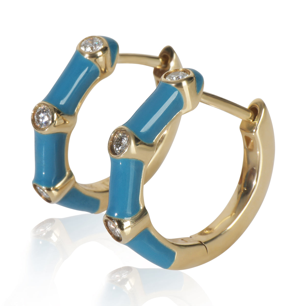 myGemma Yellow Gold Diamond Blue Enamel Huggie Earrings sv