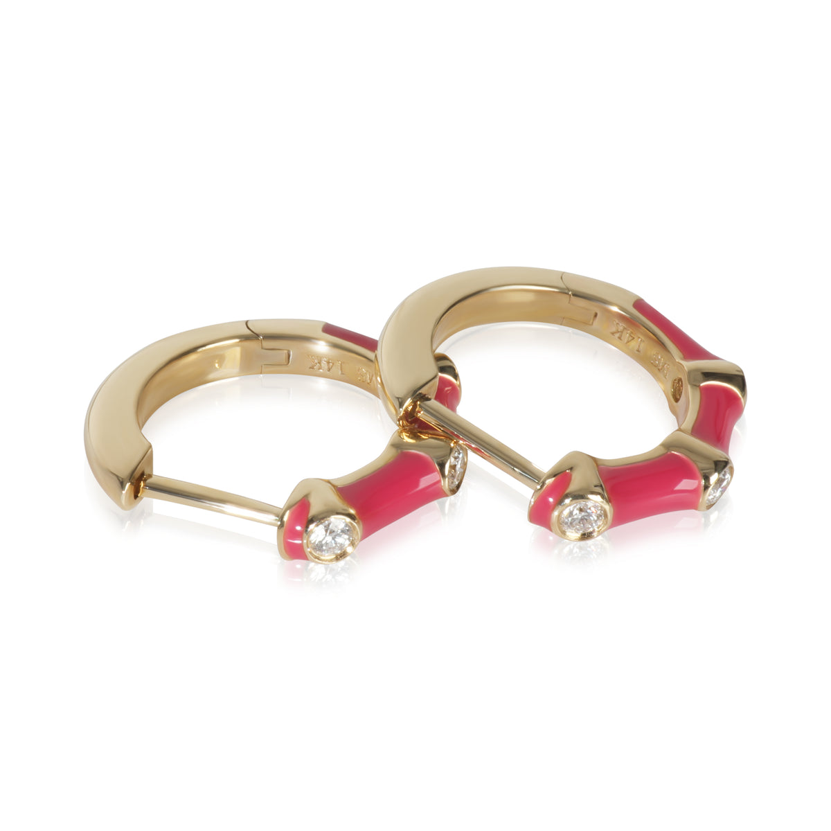 myGemma Yellow Gold Diamond Fuchsia Enamel Huggie Earrings av