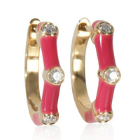 myGemma Yellow Gold Diamond Fuchsia Enamel Huggie Earrings fv
