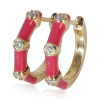 myGemma Yellow Gold Diamond Fuchsia Enamel Huggie Earrings sv
