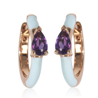 myGemma Rose Gold Amethyst Light Blue Enamel Huggie Earrings fv